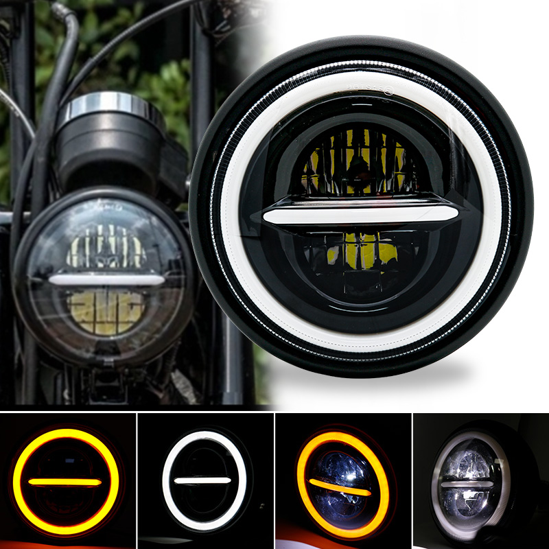 Universal Motorcycle Led Headlight Projector - 카페 레이서 바버 혼다용 범용 원형